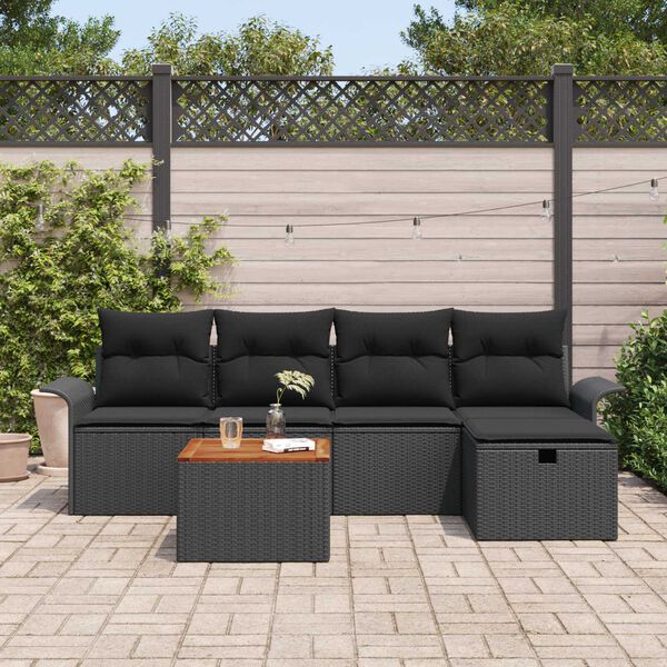 vidaXL Set Divano da Giardino con archiviazione 6 pcs Nero Poly Rattan
