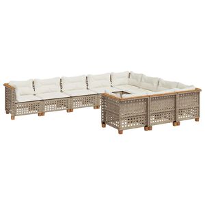 vidaXL Set Divano da Giardino 10 pz con Cuscini Beige in Polyrattan