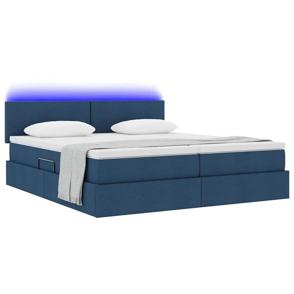 vidaXL Letto con luci a strisce a LED Blu 180 x 200 cm Tessuto