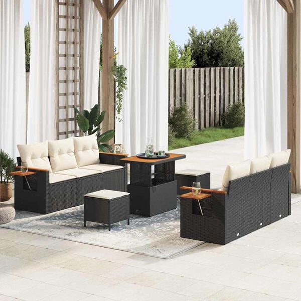vidaXL Set Divano da Giardino 11 pcs Nero e Crema polyrattan