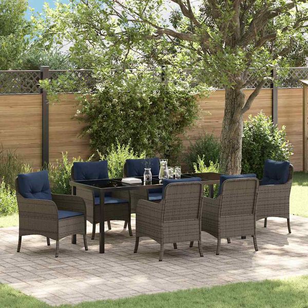 vidaXL Set da Pranzo per Giardino con cuscino 7 pcs Grigio polyrattan