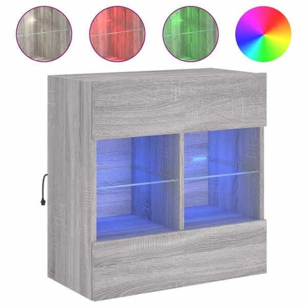 vidaXL Mobile TV a Parete con Luci LED Grigio Sonoma 58,5x30x60,5 cm