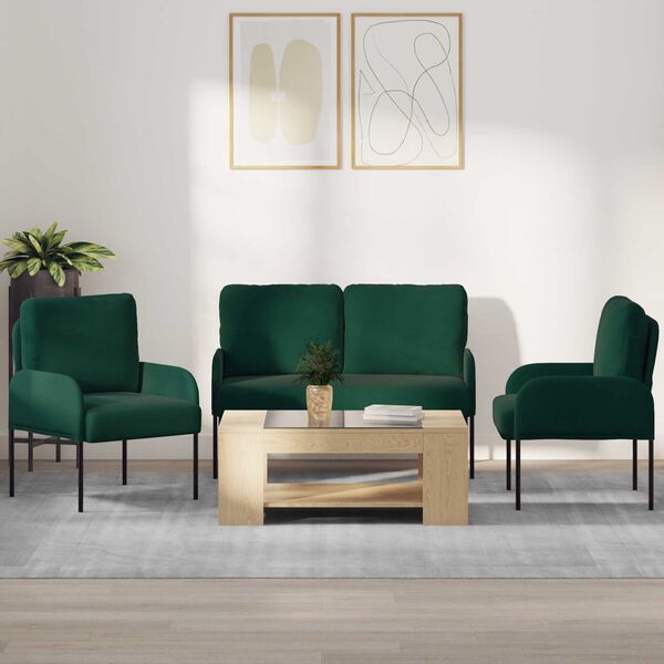 vidaXL Set divani 3 pcs Verde Scuro 115 x 56 x 80 cm Legno compensato