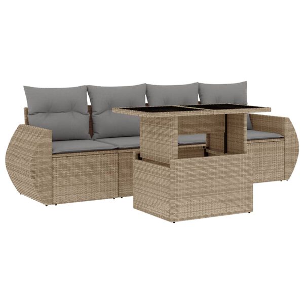 vidaXL Set Divano da Giardino 5 pz con Cuscini Beige in Polyrattan