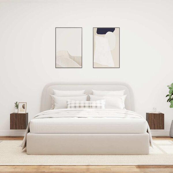 vidaXL Mobili TV a Parete con Luci LED 2pz Rovere Marrone 30,5x35x30cm