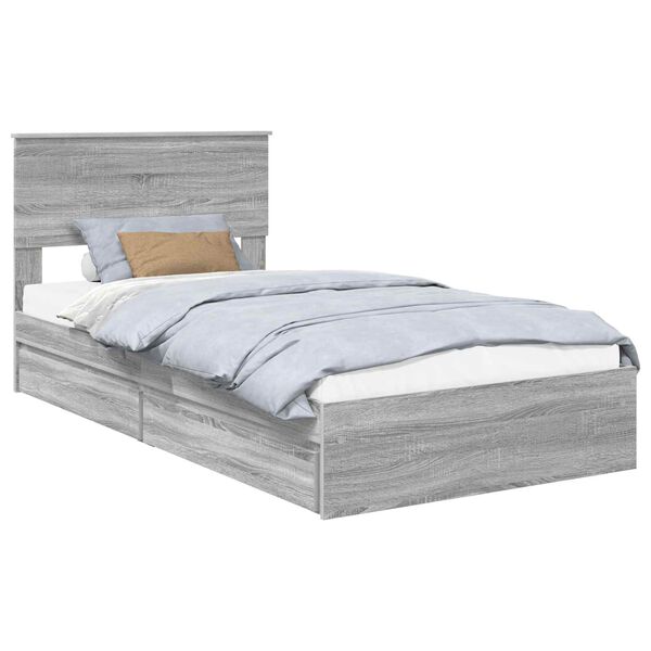 vidaXL Letto con Contenitore con testiera Grigio Sonoma 100 x 200 cm