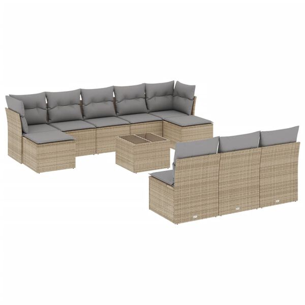 vidaXL Set Divani da Giardino 11 pz con Cuscini Beige in Polyrattan
