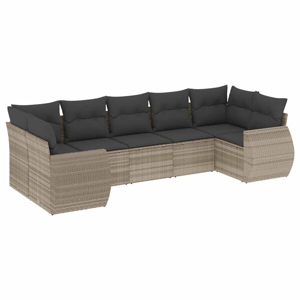 vidaXL Set Divani da Giardino 7pz con Cuscini Grigio Chiaro Polyrattan