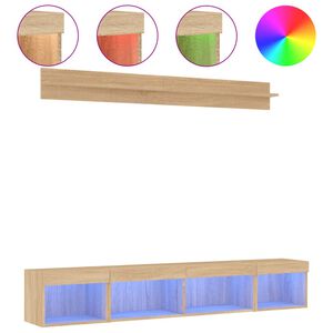 vidaXL Mobili TV a Muro con LED 5pz Rovere Sonoma Legno Multistrato