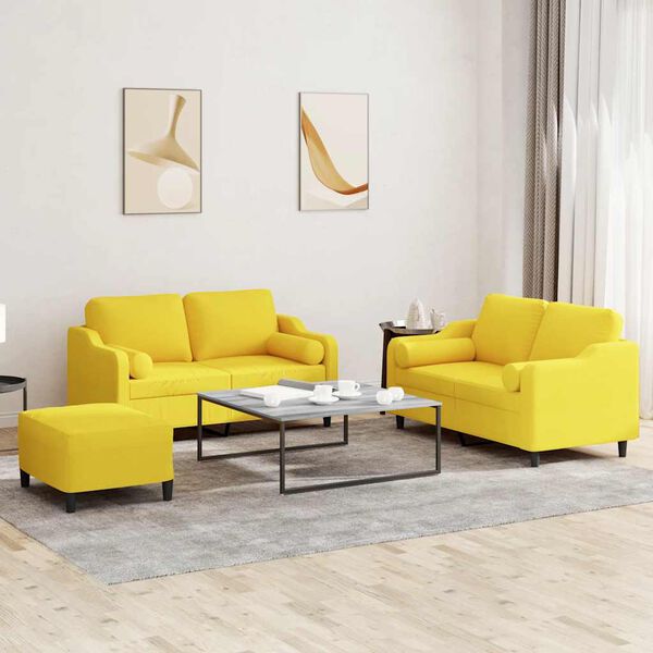 vidaXL Set di Divani 3 pz con Cuscini Giallo Chiaro in Tessuto