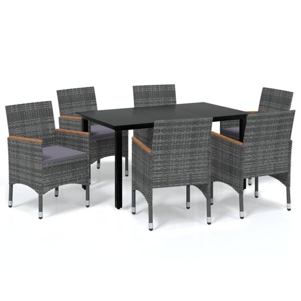 vidaXL Set da Pranzo per Giardino 7 pz con Cuscini Polyrattan Grigio