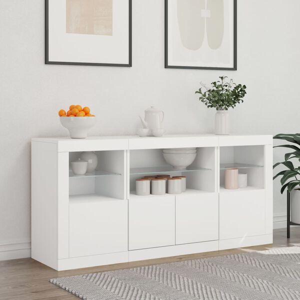 vidaXL Credenza con Luci LED Bianca 142,5x37x67 cm