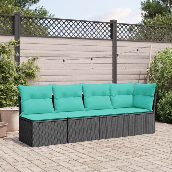 vidaXL Divano da Giardino con Cuscini a 4 Posti Nero in Polyrattan