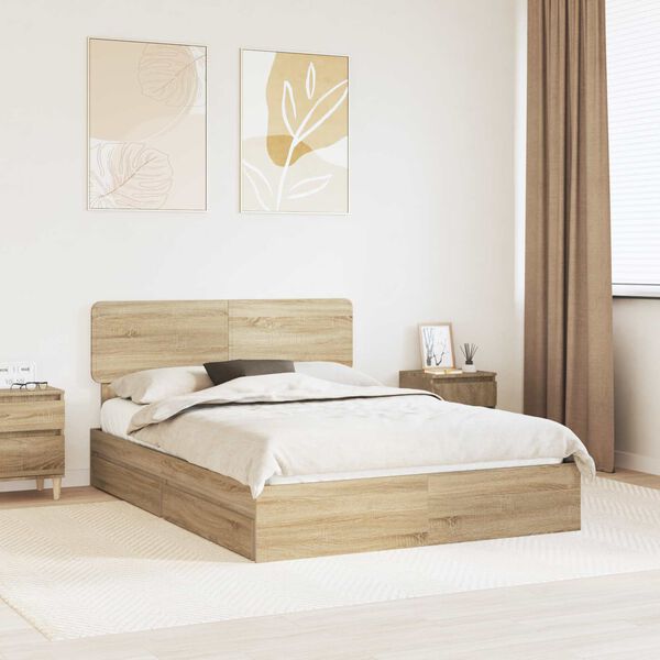 vidaXL Letto con Contenitore con testiera Rovere Sonoma 140 x 190 cm