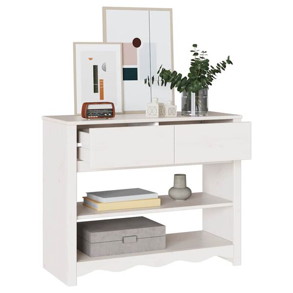 vidaXL Tavolo consolle Drammen Bianco 89,5 x 37 x 73 cm Pino massello