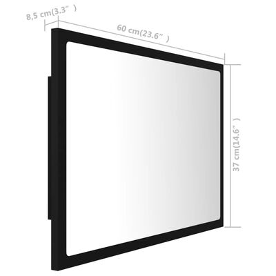 vidaXL Specchio da Bagno a LED Nero 60x8,5x37 cm in Acrilico