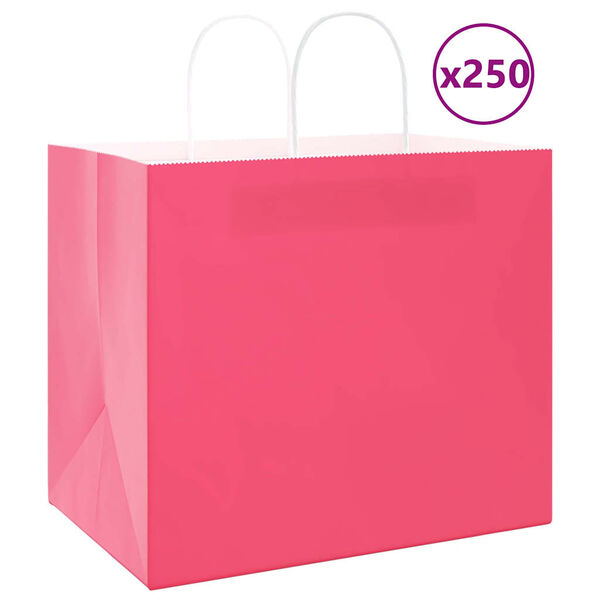 vidaXL Sacchetti di Carta 250 pz con Manici Rosa 32x22x28 cm