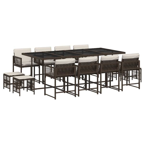 vidaXL Set da Pranzo da Giardino 13pz con Cuscini Marrone Polyrattan