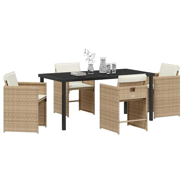 vidaXL Set da Pranzo per Giardino 5 pcs Beige polyrattan