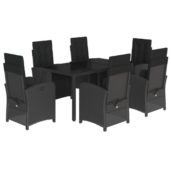 vidaXL Set da Pranzo da Giardino 7 pz Nero con Cuscini in Polyrattan