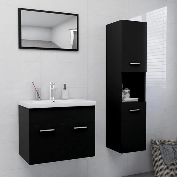 vidaXL Set Mobili da Bagno Nero in Legno Multistrato