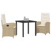 vidaXL Set da Pranzo per Giardino con cuscino 3 pcs Beige polyrattan