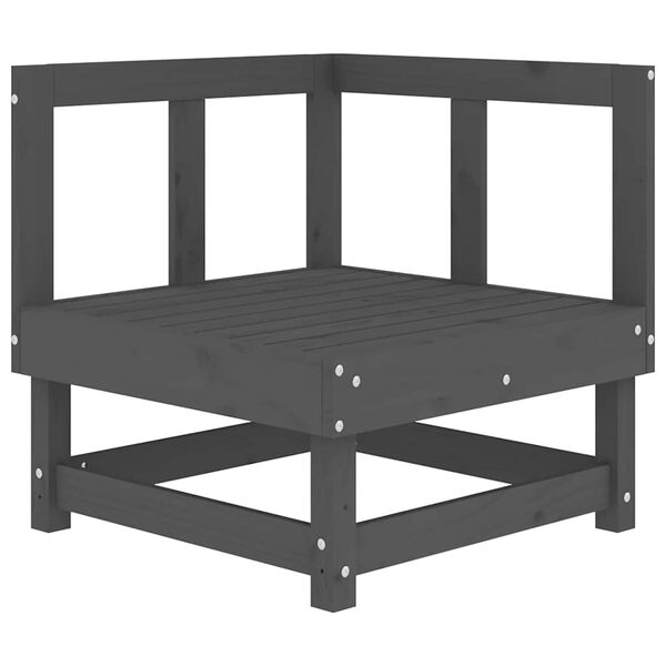 vidaXL Divano Angolare con Cuscini in Legno Massello di Pino Grigio