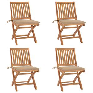 vidaXL Sedie da Giardino Pieghevoli con Cuscini 4 pz Massello di Teak