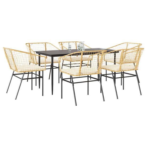 vidaXL Set Pranzo da Giardino 7pz con Cuscini Marrone Polyrattan Vetro