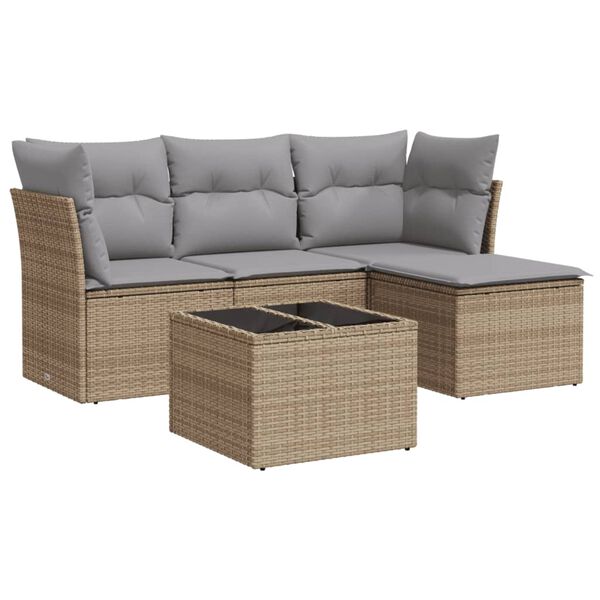 vidaXL Set Divano da Giardino 5 pz con Cuscini Beige in Polyrattan