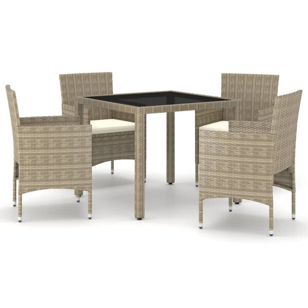 vidaXL Set Pranzo da Giardino 5 pz Polyrattan e Vetro Temperato Beige