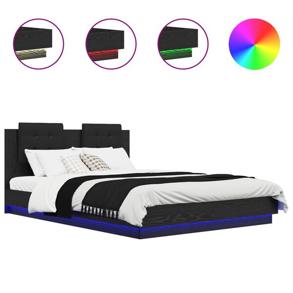 vidaXL Struttura letto con testata Rovere Nero 140 x 200 cm