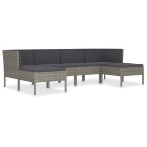 vidaXL Set Divani da Giardino 6 pz con Cuscini in Polyrattan Grigio