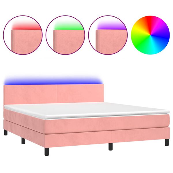 vidaXL Letto a Molle con Materasso e LED Rosa 180x200 cm in Velluto