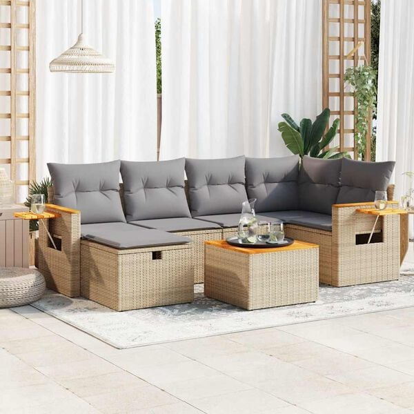 vidaXL Set Divani da Giardino 7 pz con Cuscini Beige in Polyrattan