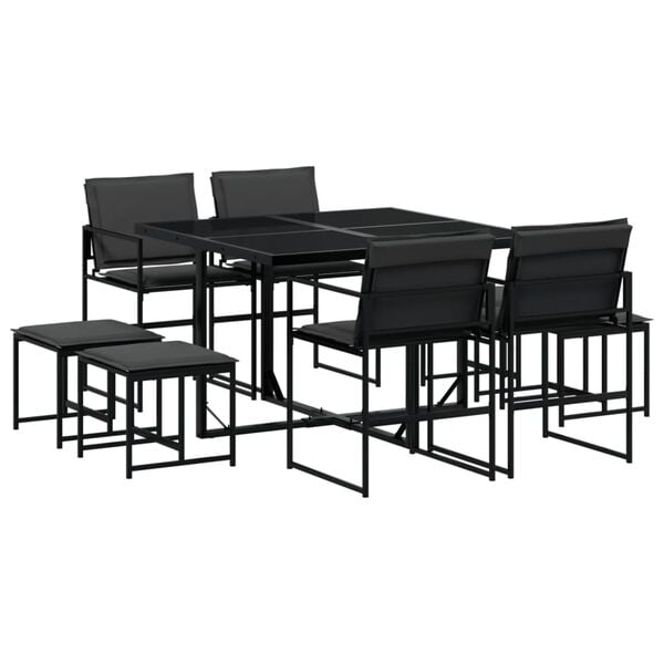 vidaXL Set da Pranzo da Giardino 9 pz con Cuscini Nero in Textilene