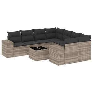 vidaXL Set Divano da Giardino 9pz con Cuscini Grigio Chiaro Polyrattan