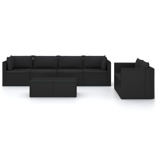 vidaXL Set Divani da Giardino 7 pz con Cuscini in Polyrattan Nero