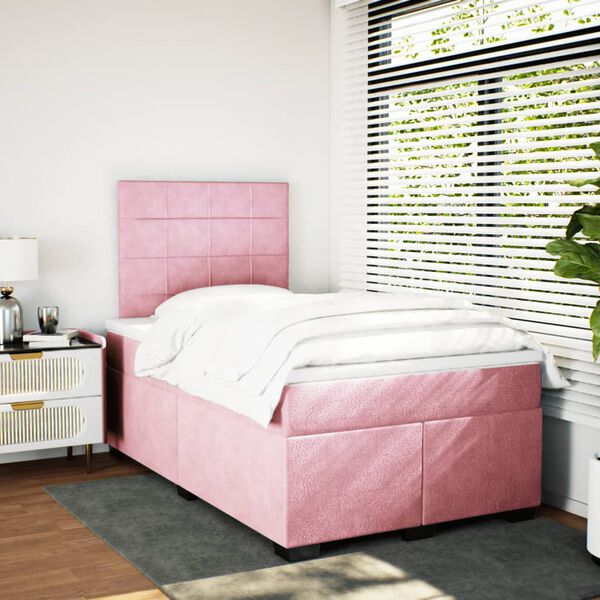 vidaXL Giroletto a Molle con Materasso Rosa 120x190 cm in Velluto