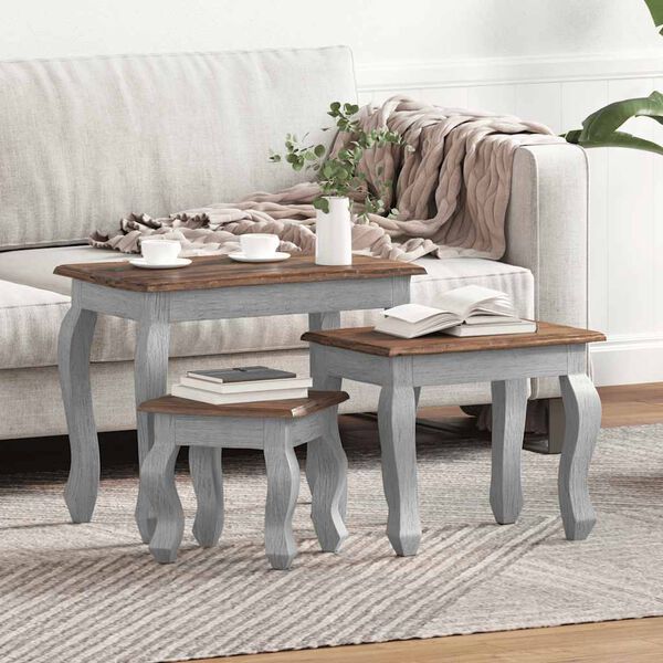 vidaXL Set Tavolini a Incastro 3 pz in Legno Massello di Mogano