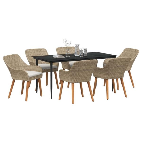 vidaXL Set da Pranzo per Giardino con cuscino 7 pcs Beige polyrattan