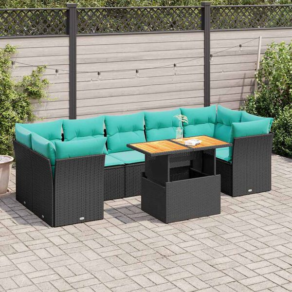 vidaXL Set Divano da Giardino 8 pz con Cuscini Nero in Polyrattan
