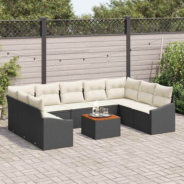 vidaXL Set Divano da Giardino con cuscino 10 pcs Nero polyrattan