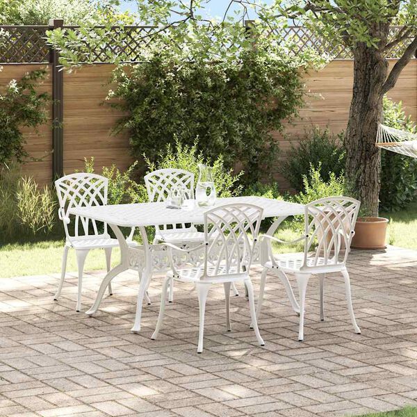 vidaXL Set da Pranzo per Giardino 5 pcs Bianco Alluminio