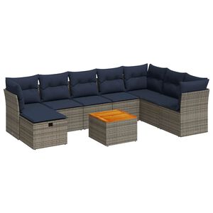 vidaXL Set Divano da Giardino 9 pz con Cuscini Grigio in Polyrattan