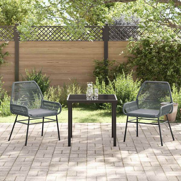 vidaXL Set da Pranzo per Giardino con cuscino 3 pcs Grigio polyrattan