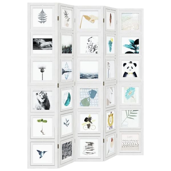 vidaXL Divisorio Ambienti 5Pannelli Bianco Legno Massello di Paulownia