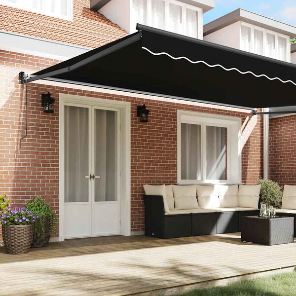 vidaXL Tenda Retrattile Nero 500 × 300 cm Tessuto e Metallo
