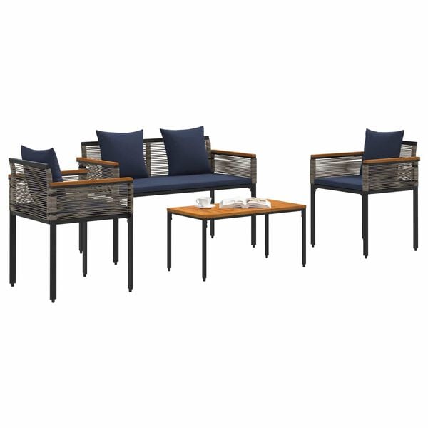 vidaXL Set di Mobili da Esterno 4 pcs Grigio e Blu Navy Rattan in PE