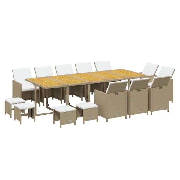 vidaXL Set da Pranzo da Giardino 15 pz con Cuscini in Polyrattan Beige